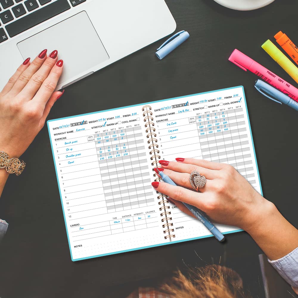 Workout Log for Women & Men - A5 Fitness Planner/Journal to Track Weight Loss, Workout Journal for GYM, Bodybuilding Progress - Daily Health & Wellness Tracker, Teal