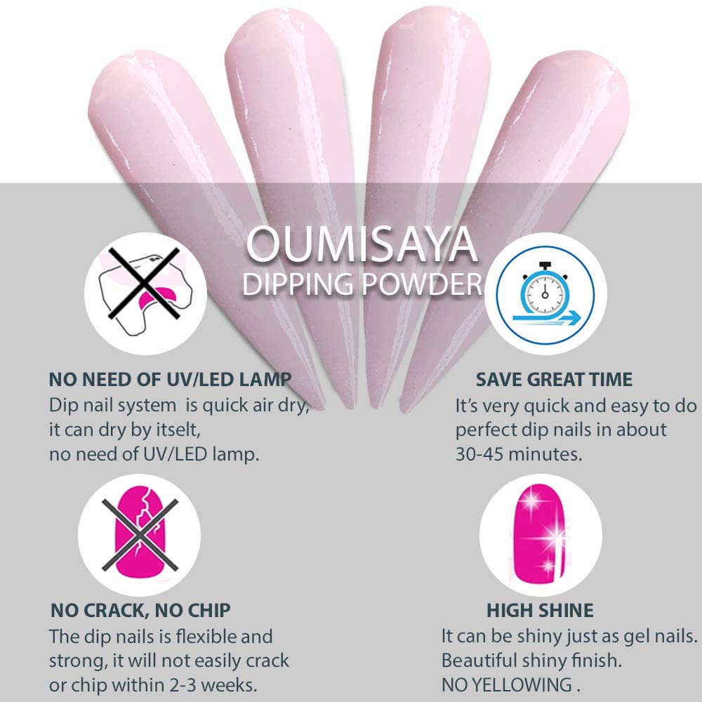 OUMISAYA Glow in the Dark Nail Dip Powder Light Pink Colors 1OZ GL082 for French Nail Art