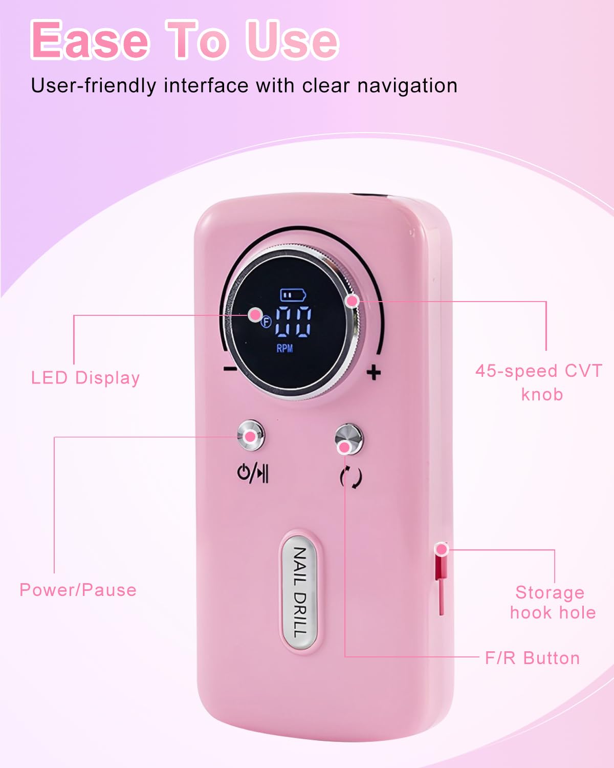 CozyZen Cordless Nail Drill Professional: 45000 RPM Rechargeable Electric Nail File Kit, Portable & Low Noise for Acrylic, Gel Nails, Manicure & Pedicure - Salon & Home Use