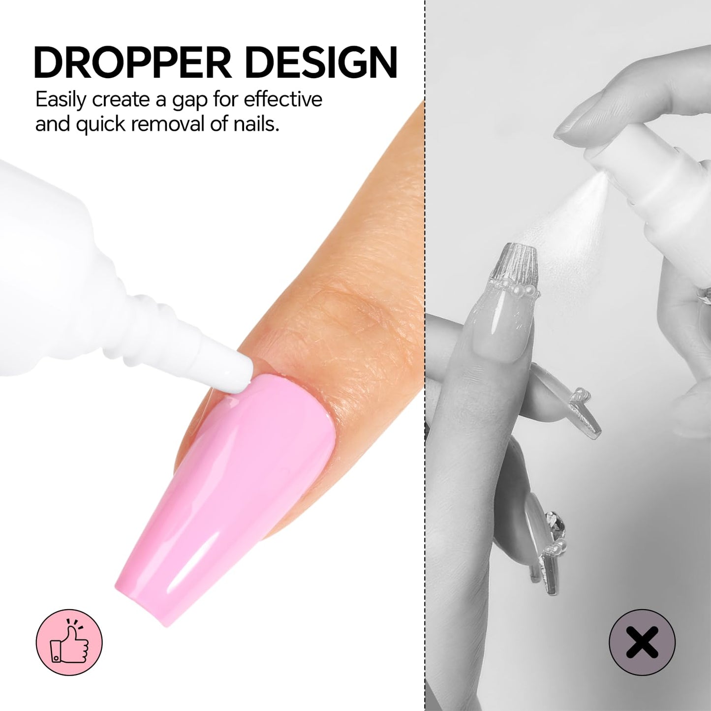 Luckyfairy Nail Glue Remover for Press on Nails Semi Solid Nail Glue Acetone-Free, Not for Gel Polish Base Coat, 2Pcs 12ml
