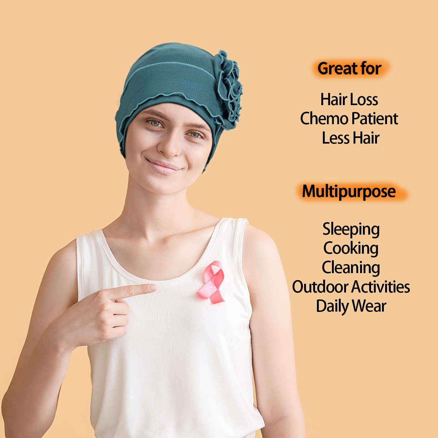 AIPESL 2 Pieces Cotton Chemo Turban Headwear, Soft Cancer Headwear Elastic Cancer Cap for Women with Hair Loss