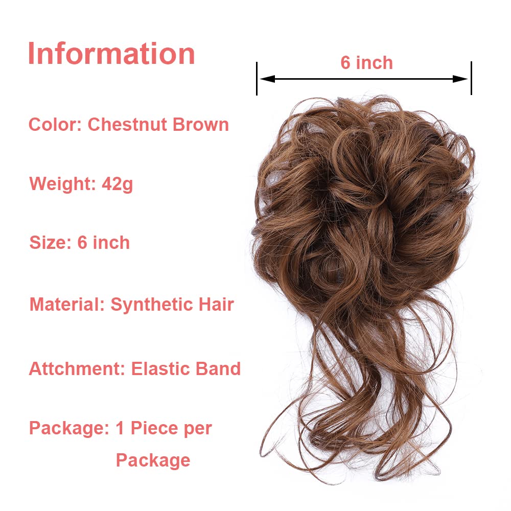 KETHBE Messy Bun Hair Piece Tousled Updo Hair Buns Extension Elastic Hair Band Hair Pieces Curly Hair Bun Scrunchie For Women (Chestnut Brown)