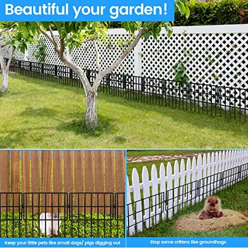 22 Pack Animal Barrier Fences, 1.5" Gap No Digging Garden Fence Panels, Metals Black Deterrent Fence for Dogs Rabbits, Decorative Fence for Outdoor Landscape Patio Total 22 ft(L)×16 in(H)