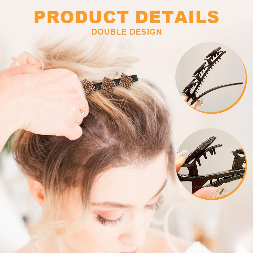 Sparkling Crystal Stone Braided Hair Clips, Women's and Girls' Duckbill Clips (Flower-D)
