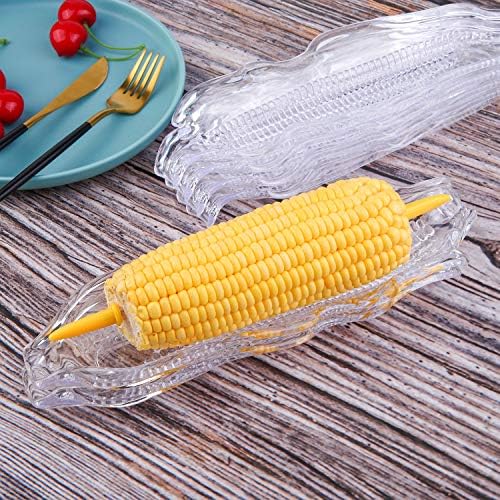 Elcoho 9 Pack Plastic Corn Trays Transparent Corn Dishes with 18 Pieces Stainless Steel Corn Holders on the Cob Skewers Cob Dinnerware