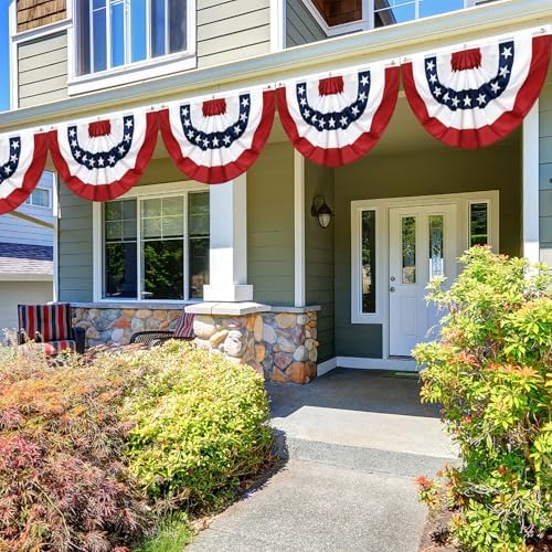 6Pack 3x6 Ft American Pleated Fan Flag, American Flag Bunting for Outdoor, US Patriotic Half Fan Banner for 4th of July Memorial Day Independence Day Outdoor Indoor Decorations