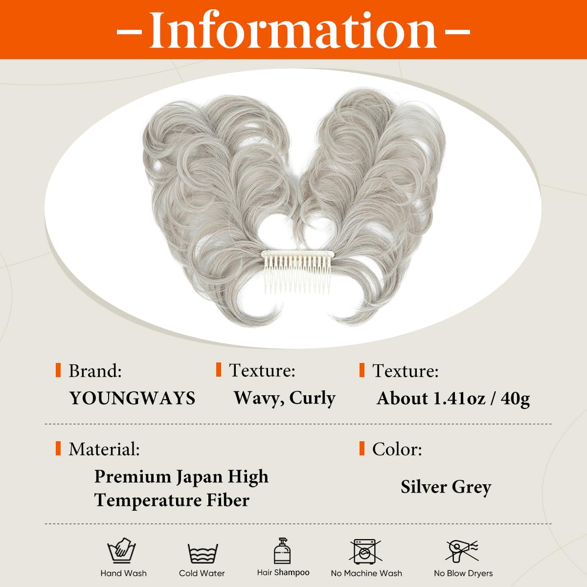 youngways Messy Bun Hair Piece Side Comb Clip in Hair Bun Hairpiece for Women Silver Blonde Shortcut Natural Straight Versatile Adjustable Styles Easy Hair pieces