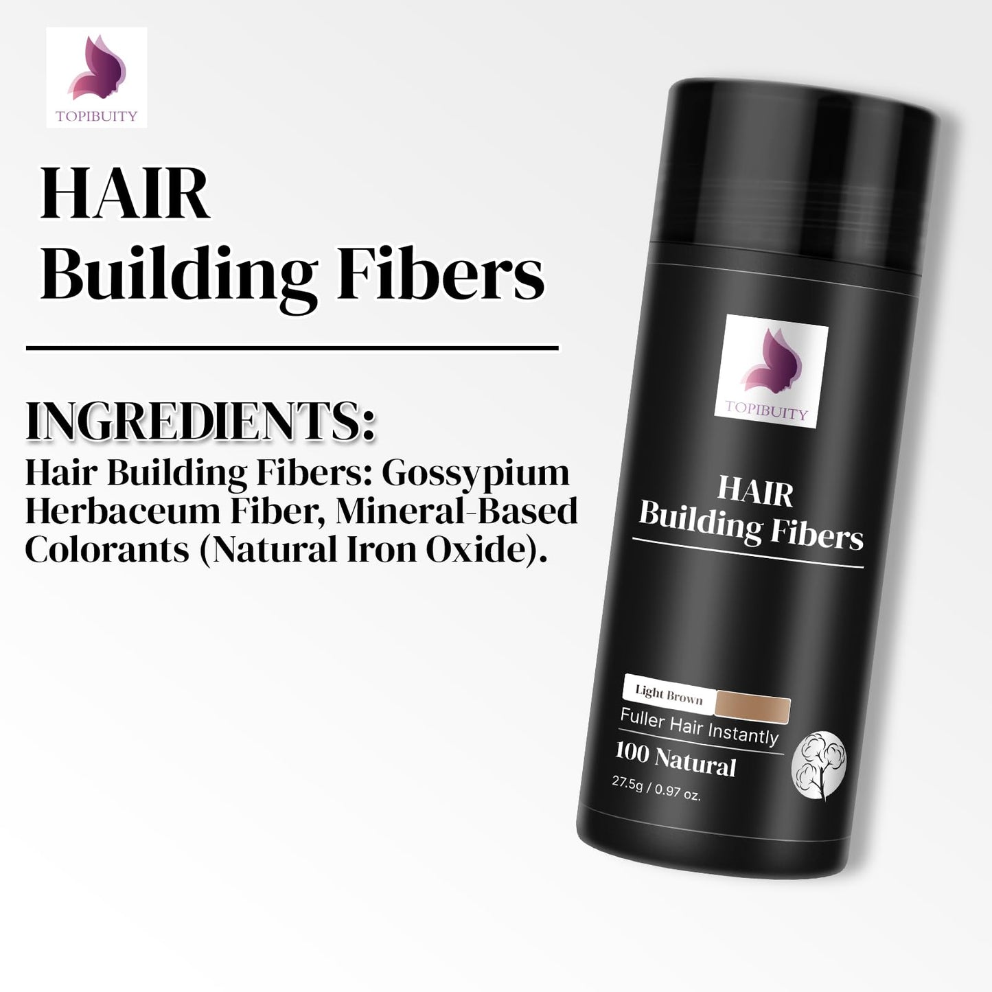 TOPIBUITY Hair Fibers & Applicator 3-in-1 Set - Natural Concealing Hair Thickening Fibers - Long-Lasting Spray with Accessory for Crisp Hairlines, Thicker Beard & Styling (light brown)