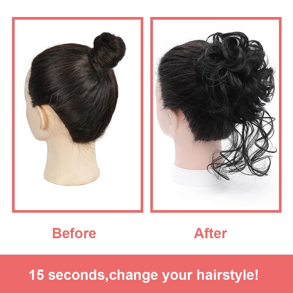 KETHBE Messy Bun Hair Piece Tousled Updo Hair Buns Extension Elastic Hair Band Hair Pieces Curly Hair Bun Scrunchie For Women (Black)