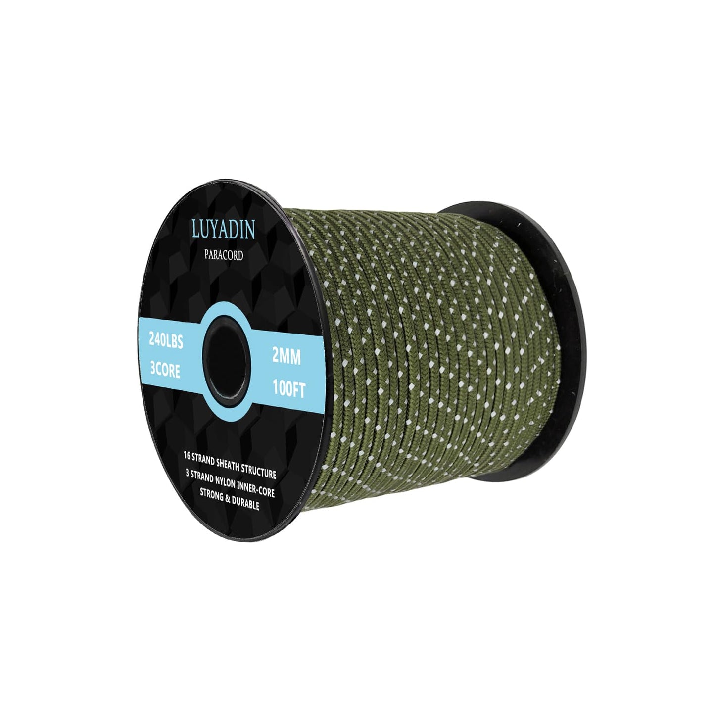 LUYADIN Reflective Paracord 240lb - Diameter 2mm Micro Utility Cord -3 Strand Parachute Spool Cord - 100ft 200ft,Paracord for Camping,Hiking,Fishing,Outdoor and DIY