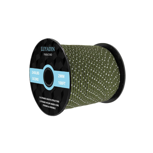 LUYADIN Reflective Paracord 240lb - Diameter 2mm Micro Utility Cord -3 Strand Parachute Spool Cord - 100ft 200ft,Paracord for Camping,Hiking,Fishing,Outdoor and DIY