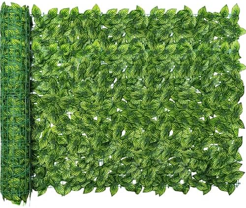 Artificial Ivy Privacy Fence Screen, 120x40 Inch Artificial Faux Ivy Hedge, Expandable Faux Privacy Fence with 80 pcs Zip Ties Decoration for Outdoor Garden, Color Printing Watermelon Leaves