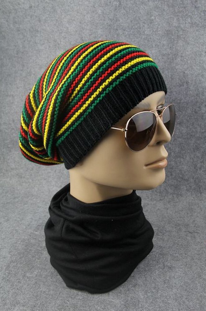 ganesha Unisex Jamaica Reggae Rainbow Stripes Oversized Slouch Winter Beanie Hat