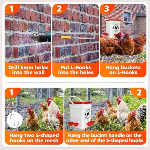 Tgeyd Chicken Waterer 5 Gallon, with 6 Enlarge Automatic Water Cups, Large Cicken Waterer for Chicken Duck and Goose