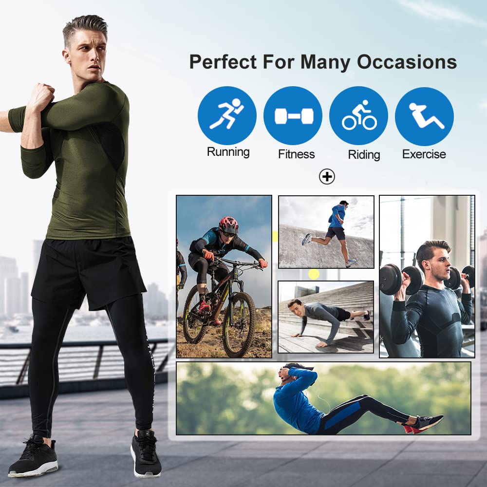 MEETYOO Men's Compression Long Sleeve Athletic Workout Shirt, Green, X-Large