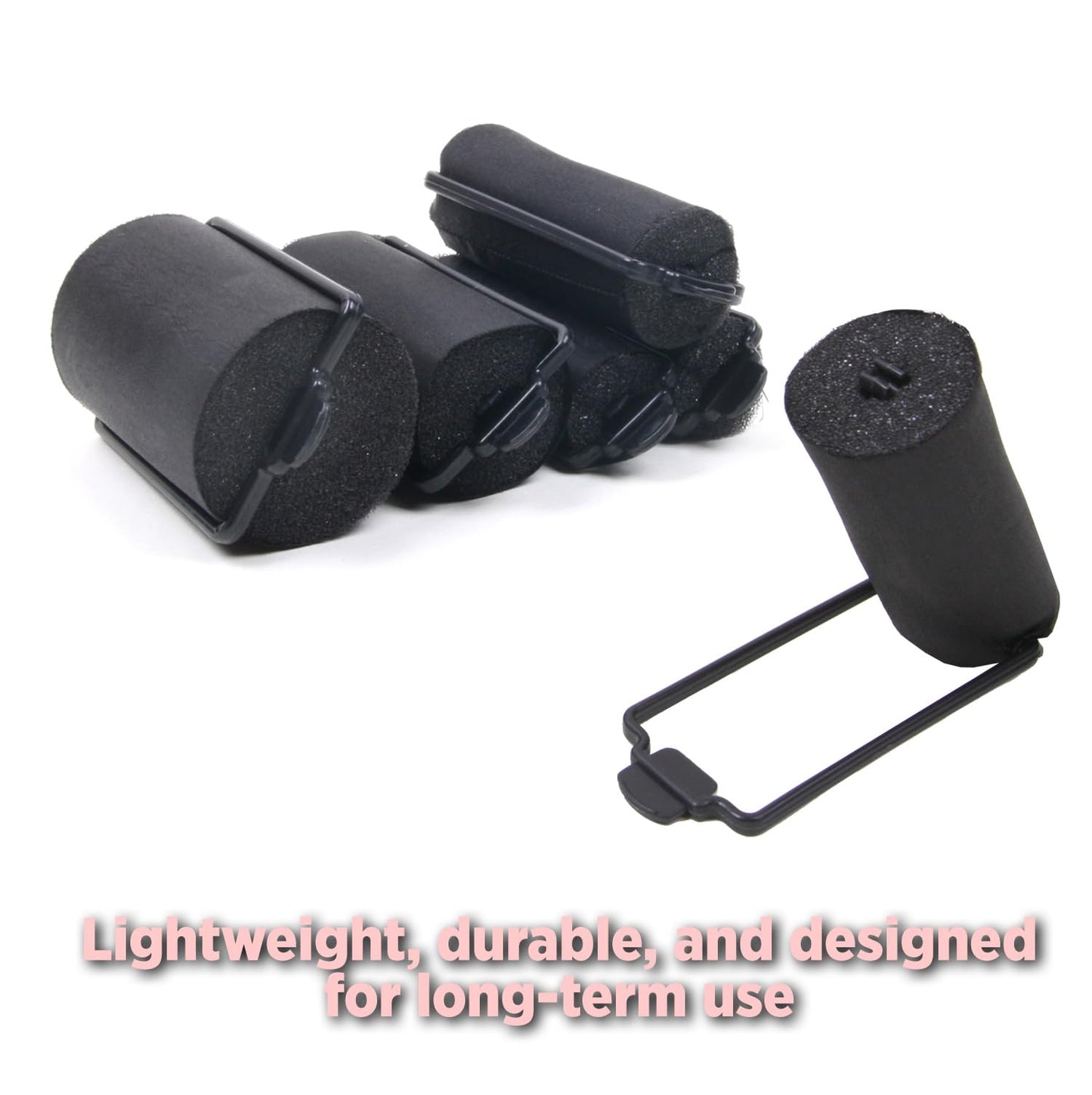 DONNA Silky Satin Foam Rollers 1.25"(D) 6PCS XL Hair Styling Heatless Curlers and Clips for Hairdressing BLACK