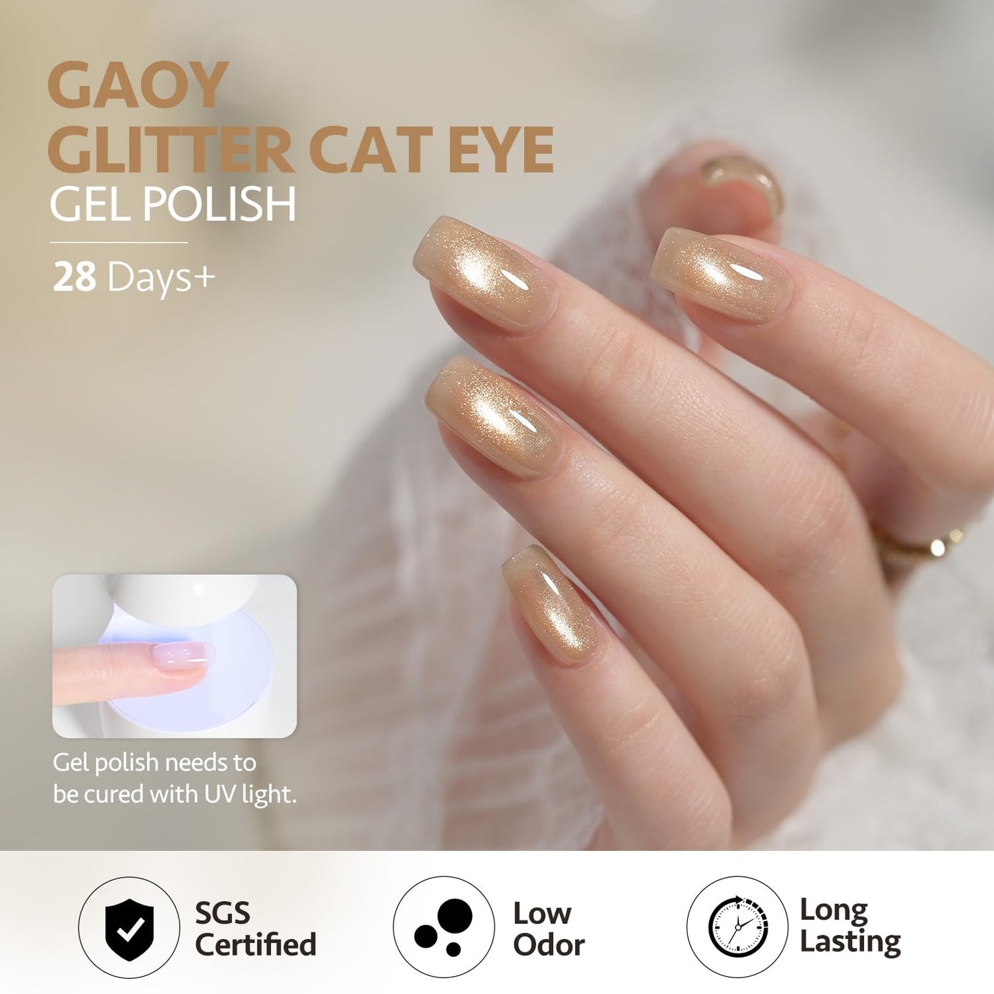 GAOY Jelly Gold Cat Eye Gel Nail Polish, 16ml Glitter Holographic Nail Polish with Magnet, Reflective Translucent UV Gel, 2954 Sunlit Forest
