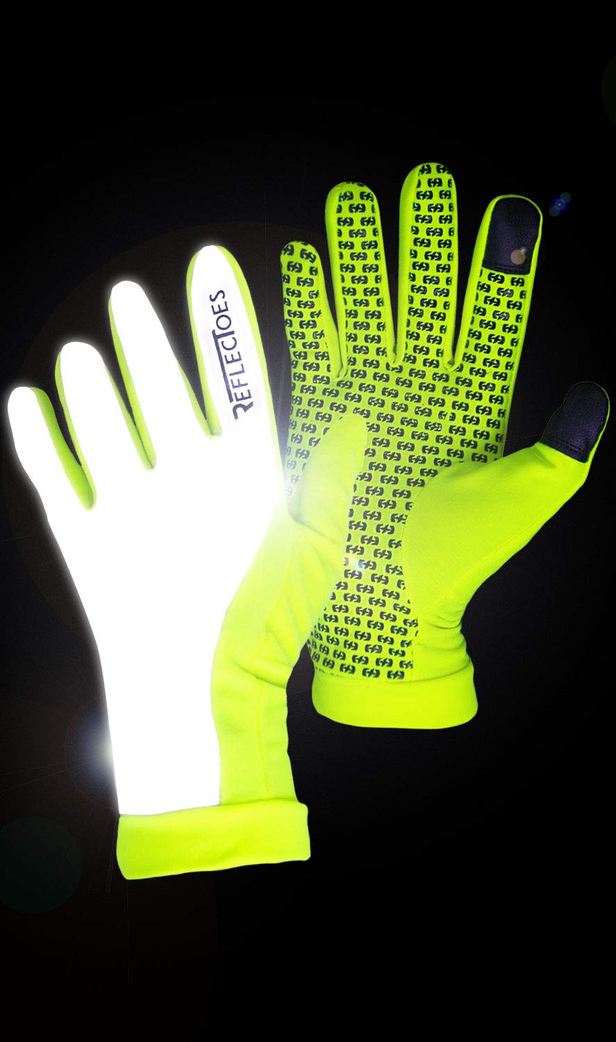 ReflecToes Reflective Running Gloves - Touchscreen - Lightweight Hi Vis Winter Running Gear for Cold Weather Jogging At Night (M)