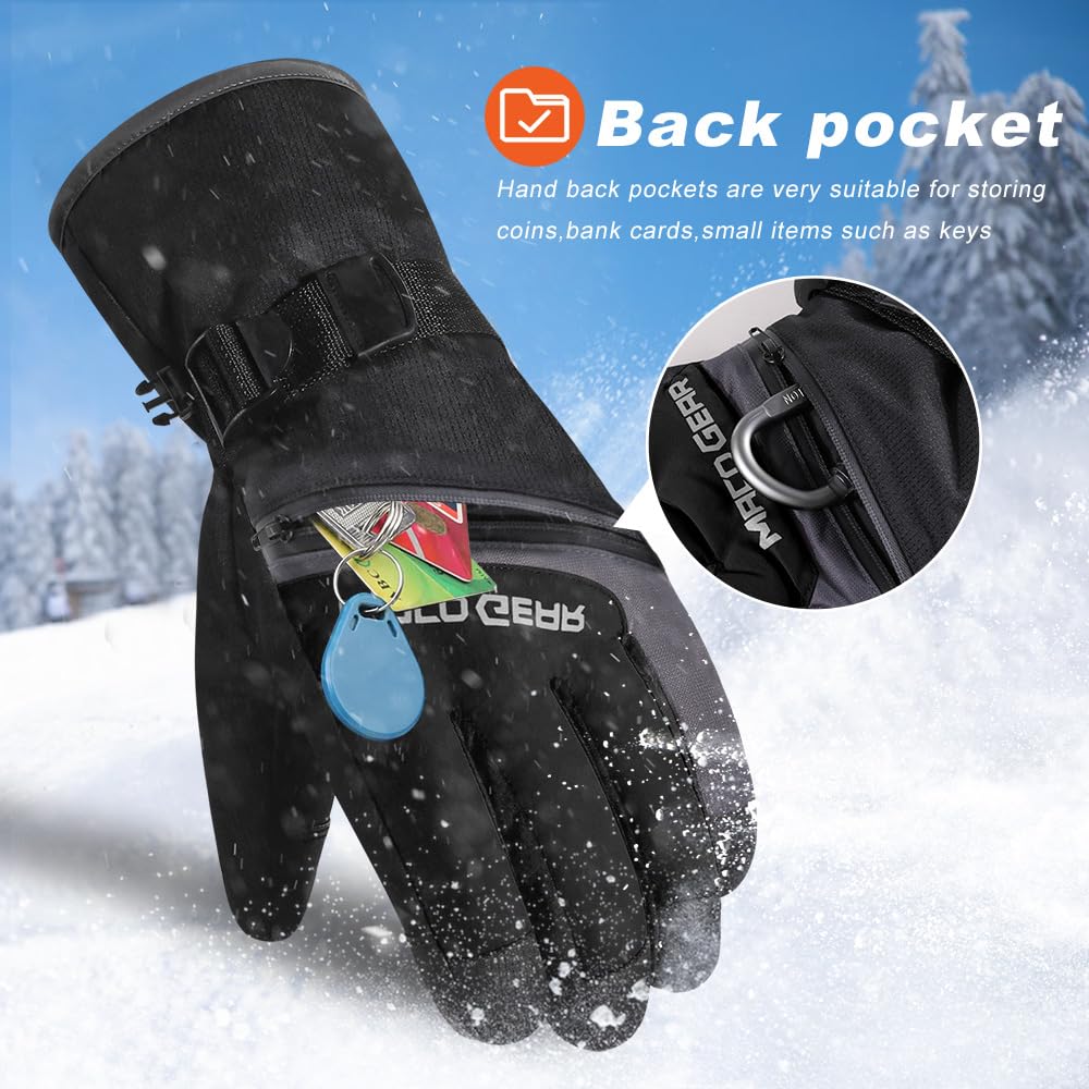 WTACTFUL Waterproof Insulated Mens Ski Gloves Touchscreen Winter Warm 3M Thinsulate Snowboard Snowmobile Cold Weather Gloves Black L