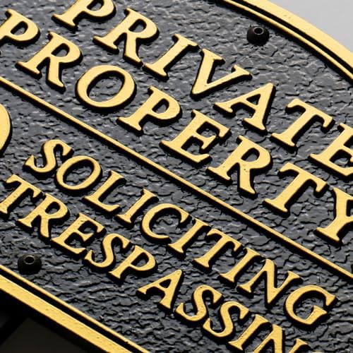 Private Property No Soliciting No Trespassing Statement Plaque,Solid Metal Cast Yard Sign, Heavy Duty Material, Embossed Letters,11.5"×7.5" with 31.5" Stakes and Upgraded Stainless Screws