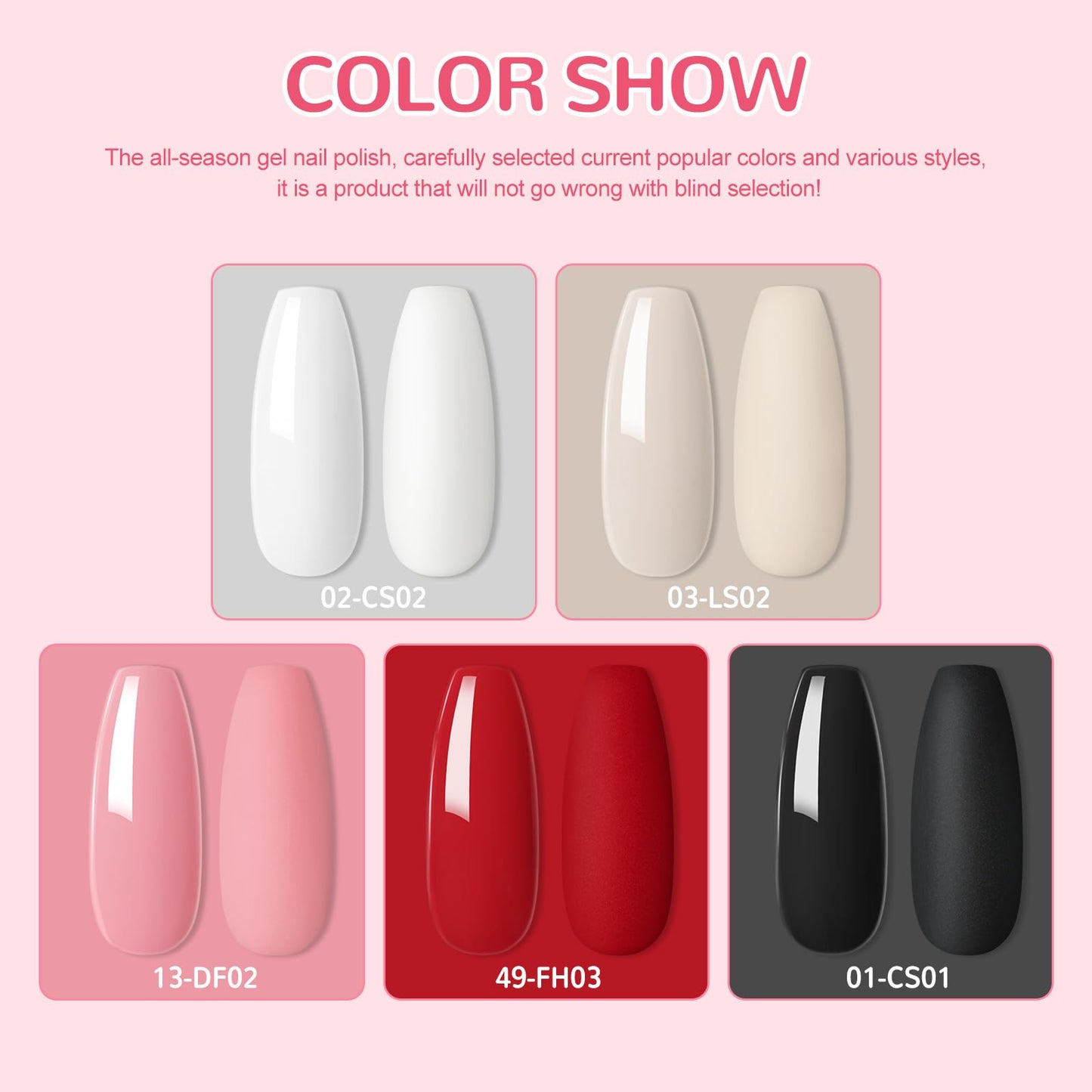 Gel Nail Polish Kit with U V Light 5 Colors Pink Red Nude Black White Gel Polish Kit Base Top Coat Nail Tips Nail Art Stickers Manicure Starter Kit Gifts for Women Salon DIY