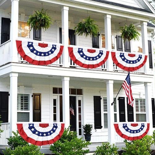 6 Pack 3x6 FT American Bunting Flag, USA Pleated Fan Flag Patriotic Half Fan Banner 4th of July Decorations Outdoor Memorial Day Decor Fourth July Independence Day Outside Red White and Blue Decor