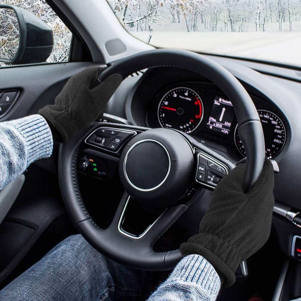 OZERO Winter Gloves Cold Proof Snow Work Thermal Glove Warm Polar Fleece Insulated Artificial Lamb Wool for Women and Men Large Black