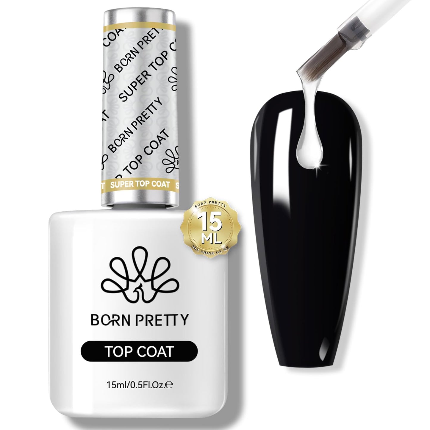 Born Pretty Gel Nail Polish No Wipe Top Coat-15ml Clear Nail Polish Shiny Long Lasting Top Gel for Clear Nail Gel and Acrylic Nails, for Home DIY and Nail Salon