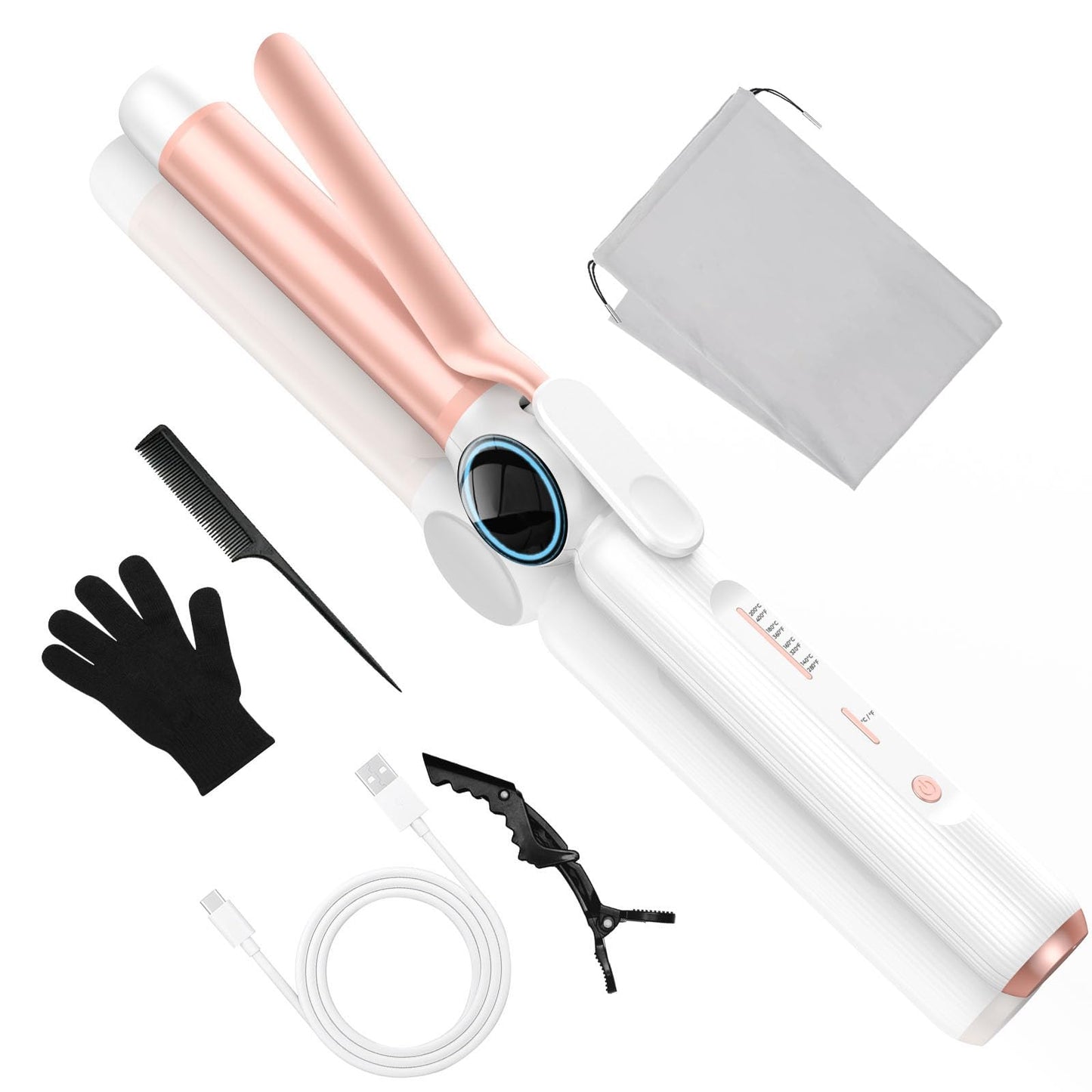 Cordless Curling Iron 9000 mAhUSB Rechargeable, 4 Temps Setting Cordless Hair Curlers, 280°F-400°F Travel Cordless Curling Wand, Wireless Ceramic Hair Styling Tools Hot Rollers Hair Curlers