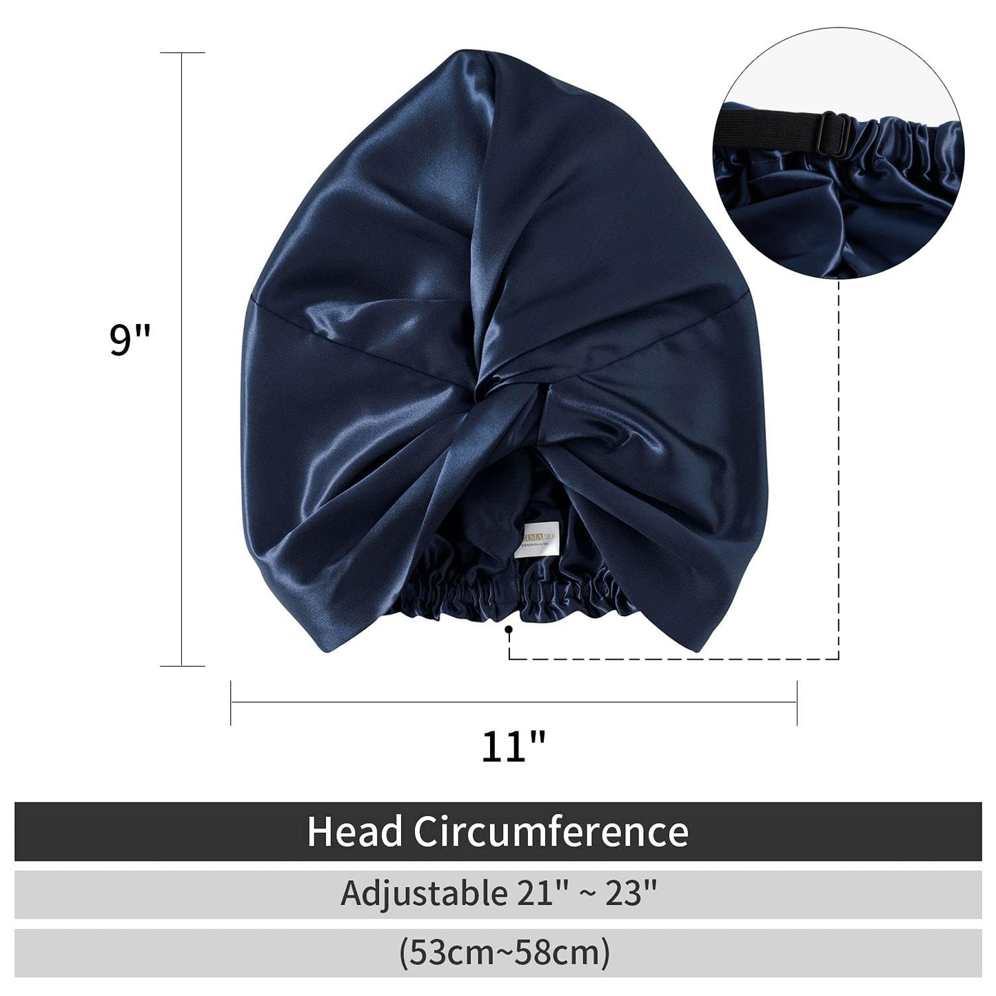 ZIMASILK 22 Momme 100% Mulberry Silk Bonnet for Sleeping & Women Hair Care, Highest Grade 6A Silk hair wrap for sleeping with Premium Elastic Stay On Head (1Pc, Navy Blue)