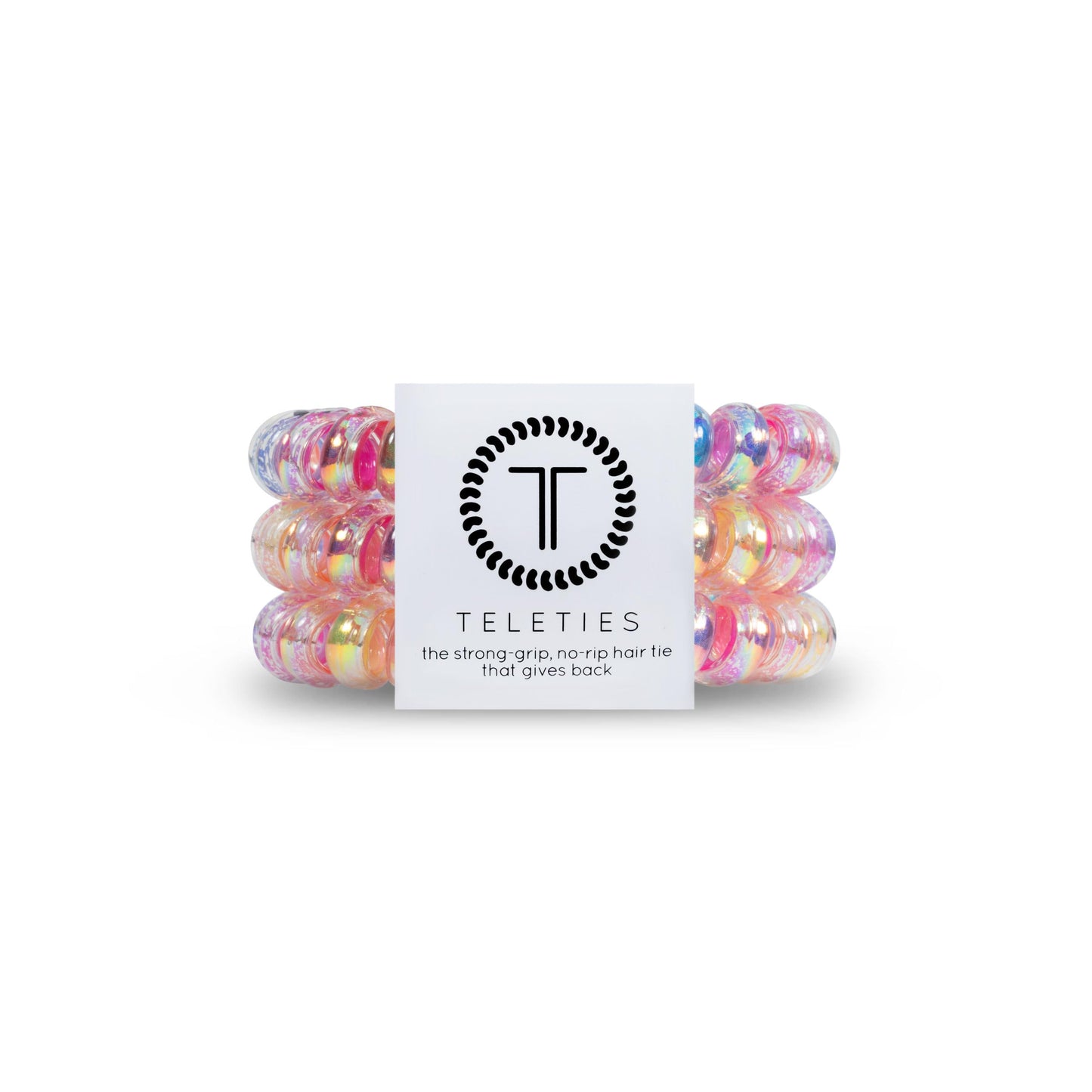 TELETIES - Spiral Hair Coils - Ponytail Holder Hair Ties for Women - Phone Cord Hair Ties - Strong Grip, No Rip, Water Resistant, No Crease Hair Tie Coils - 3 pack (Large, Eat Glitter for Breakfast)