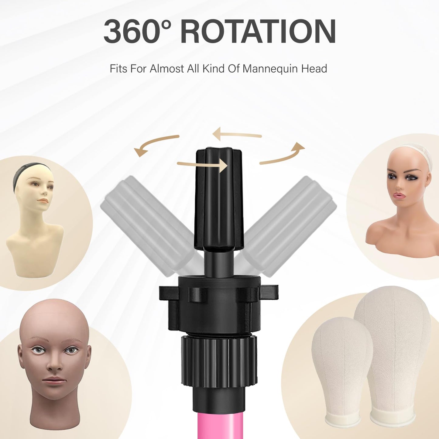 ZQIAN BEAUTY MINI Wig Stand Tripod, 25 Inch Adjustable Mannequin Head Stand, Wig Head Stand for Training Heads And Canvas Block Head (Pink, Mannequin Head Not Included)