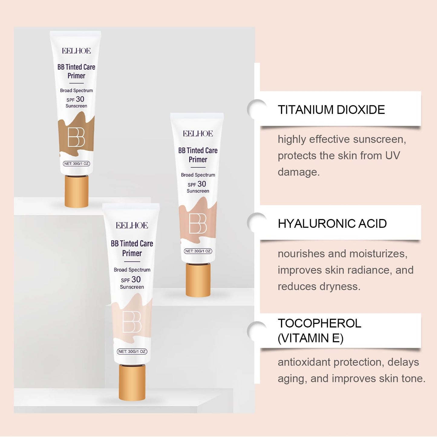 2Pcs BB Blur Tinted Moisturizer SPF 30,BB Tinted Care Primer, BB Cream Tinted Moisturizer,Hydrates & Smooths Your Skin. (Ivory)