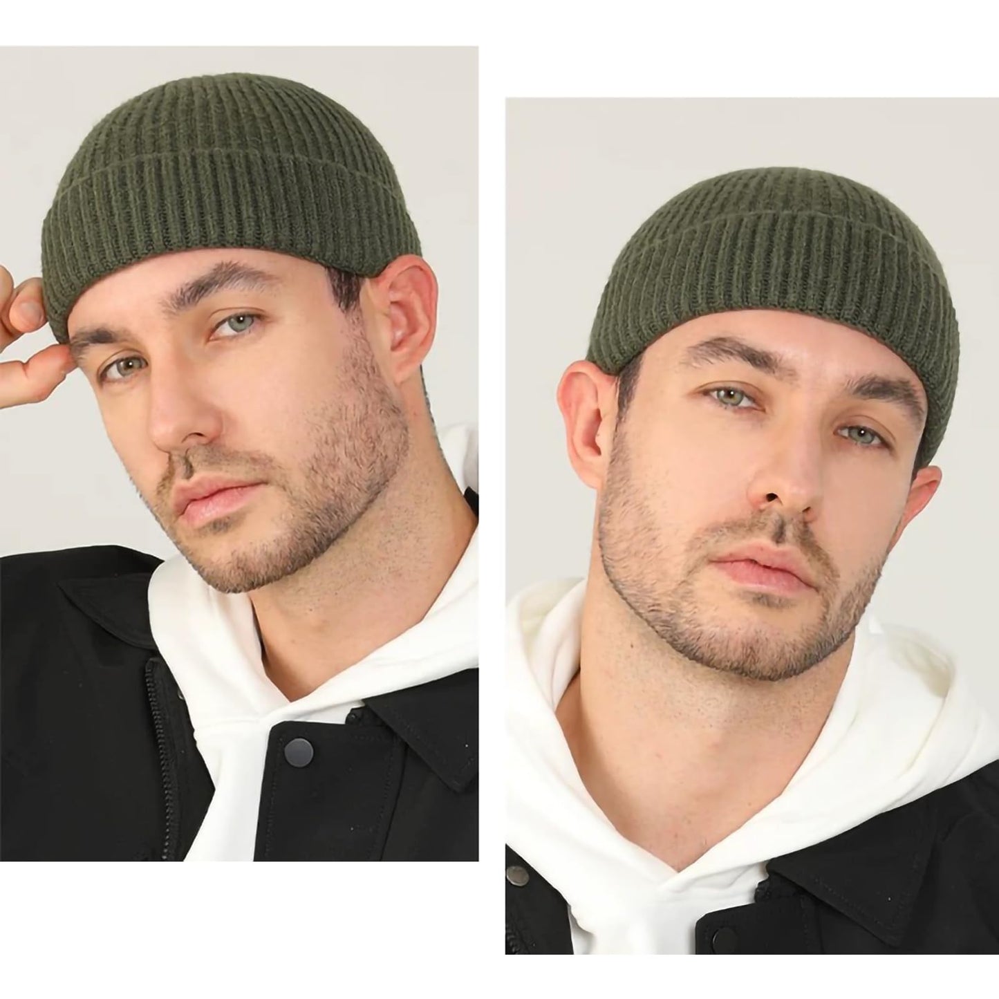 Irzaki Fisherman Beanie for Men Knit Trawler Beanie Short Cuffed Watch Cap for Men Women Green