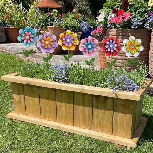 Metal Flower Garden Stakes, 6 Pc. Set, Large Colorful Decorative Landscape and Gardening Outdoor Decor, Lawn and Yard Ornament, Rust and Weather Resistant