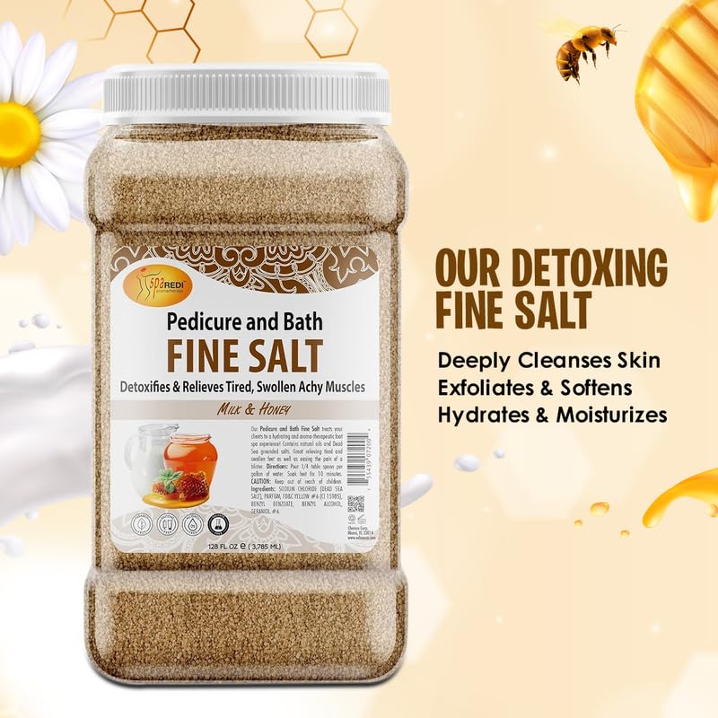SPA REDI - Detox Foot Soak Pedicure and Bath Fine Salt, Milk and Honey, 128 Oz - Made with Dead Sea Salts, Argan Oil, Coconut Oil, and Essential Oil - Hydrates, Softens and Moisturizes