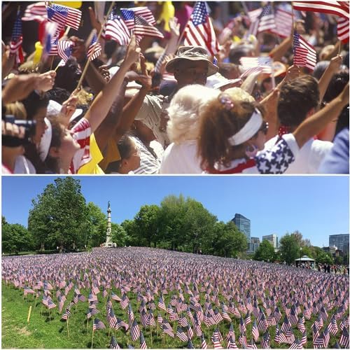 12 Pcs 12x18 Inch American Flags on Stick, American Flags for Outside, USA Stick Flag with Handheld and Grounded Multi-Purpose Flagpole, Memorial Day Decorations, 4th of July, Veterans Day, Patriotic Decorations