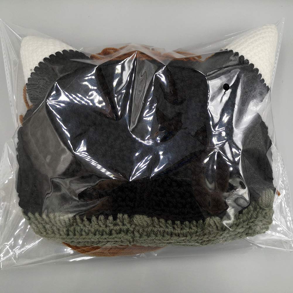 MERRYJULY Men's Head Barbarian Vagabond Beanie Original Foldaway Beard Hats Halloween Viking Horns Bearded Caps (Viking Horns&Brown Beard)