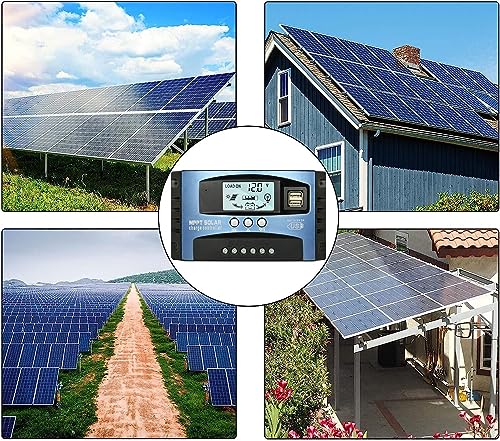100A MPPT Solar Charge Controller, 12V/ 24V Solar Panel Battery Intelligent Regulator with Dual USB Port, LCD Display and Timer Setting ON/Off Hours