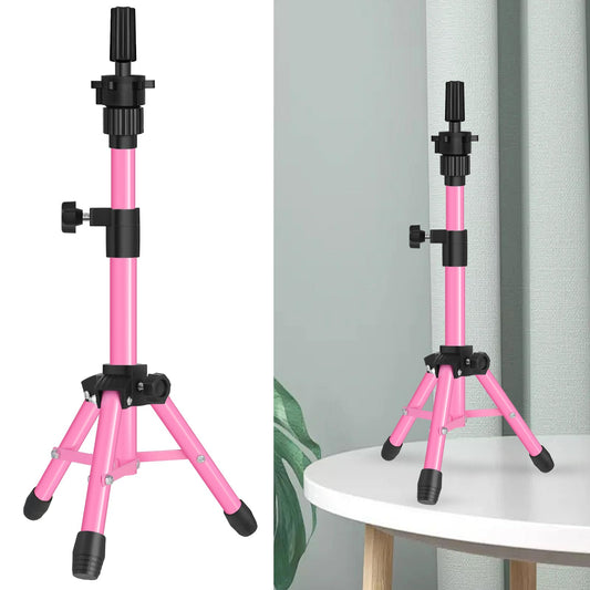 ZQIAN BEAUTY MINI Wig Stand Tripod, 25 Inch Adjustable Mannequin Head Stand, Wig Head Stand for Training Heads And Canvas Block Head (Pink, Mannequin Head Not Included)