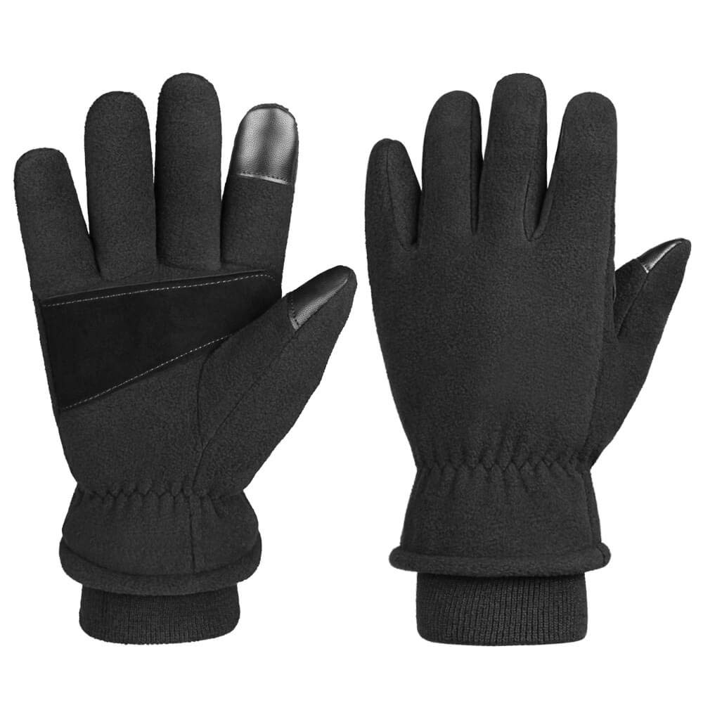 OZERO Winter Gloves Cold Proof Snow Work Thermal Glove Warm Polar Fleece Insulated Artificial Lamb Wool for Women and Men Large Black