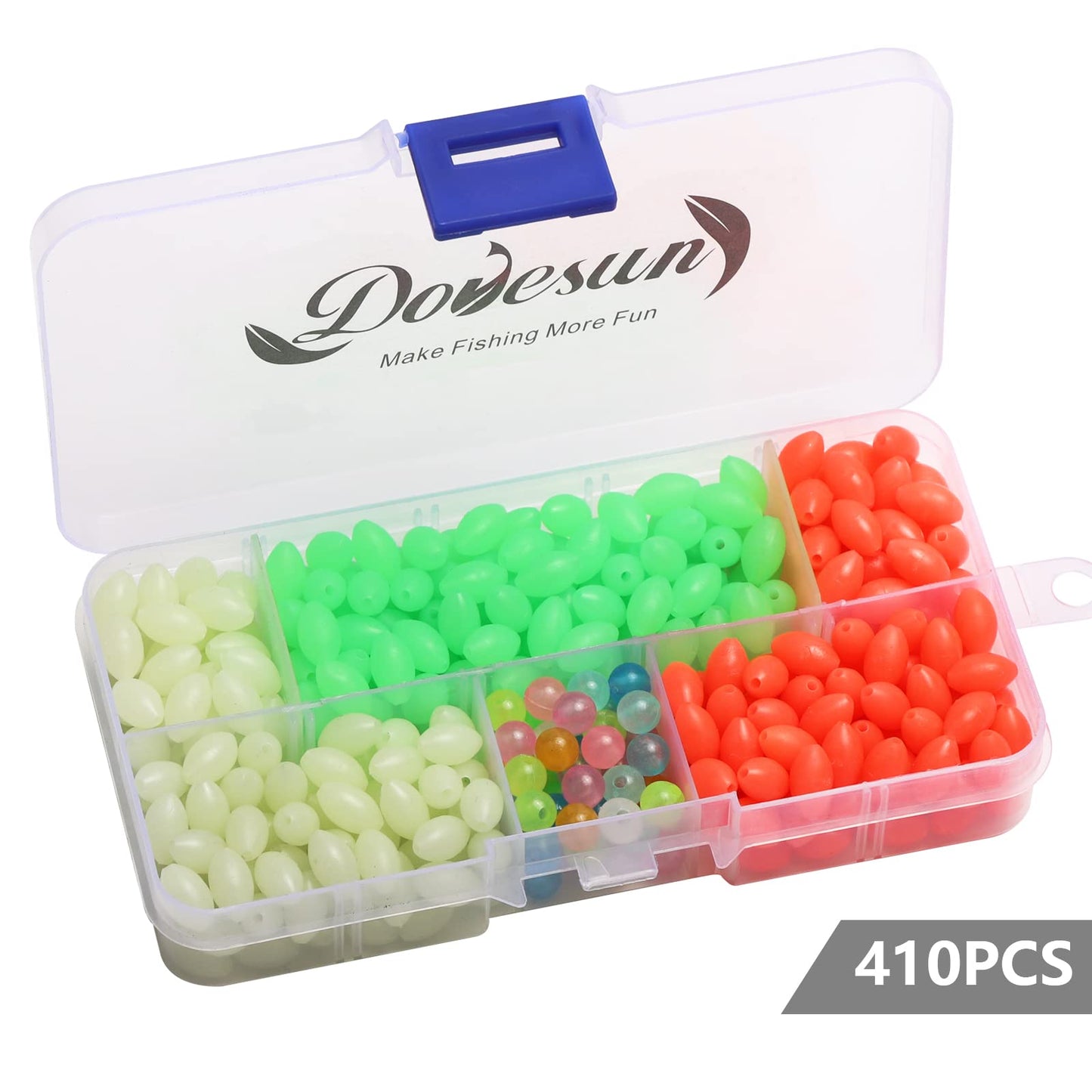 Dovesun Soft Rubber Fishing Beads Fishing Accessories Fishing Bait Eggs Oval Luminous Fishing Beads with Fishing Tackle-Box 0.23 * 0,39in(410pcs)