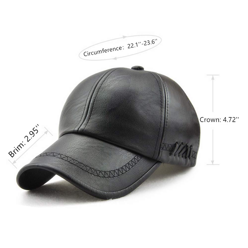 Unisex Leather Baseball Cap, Men Adjustable Structured PU Classic Baseball Cap Hat,Winter for Elderly Father (Black)