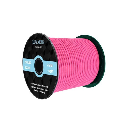 LUYADIN Paracord 240lb - Diameter 2mm Micro Utility Cord -3 Strand Parachute Spool Cord - 100ft 200ft,Paracord for Camping,Hiking,Fishing,Outdoor and DIY