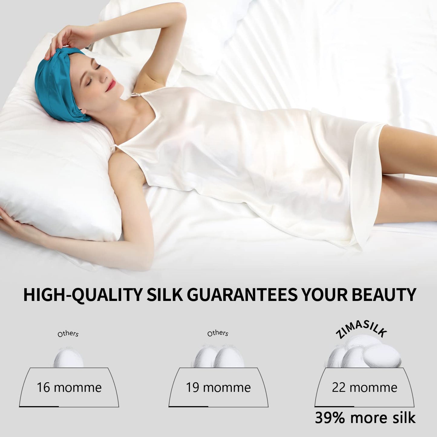 ZIMASILK 100% 22 Momme Mulberry Silk Bonnet for Sleeping, Double-Layer Silk, Natural Silk Hair Wrap for Hair Care with Elastic & Tie Band Stay On Head (1Pc, Peacock Green)