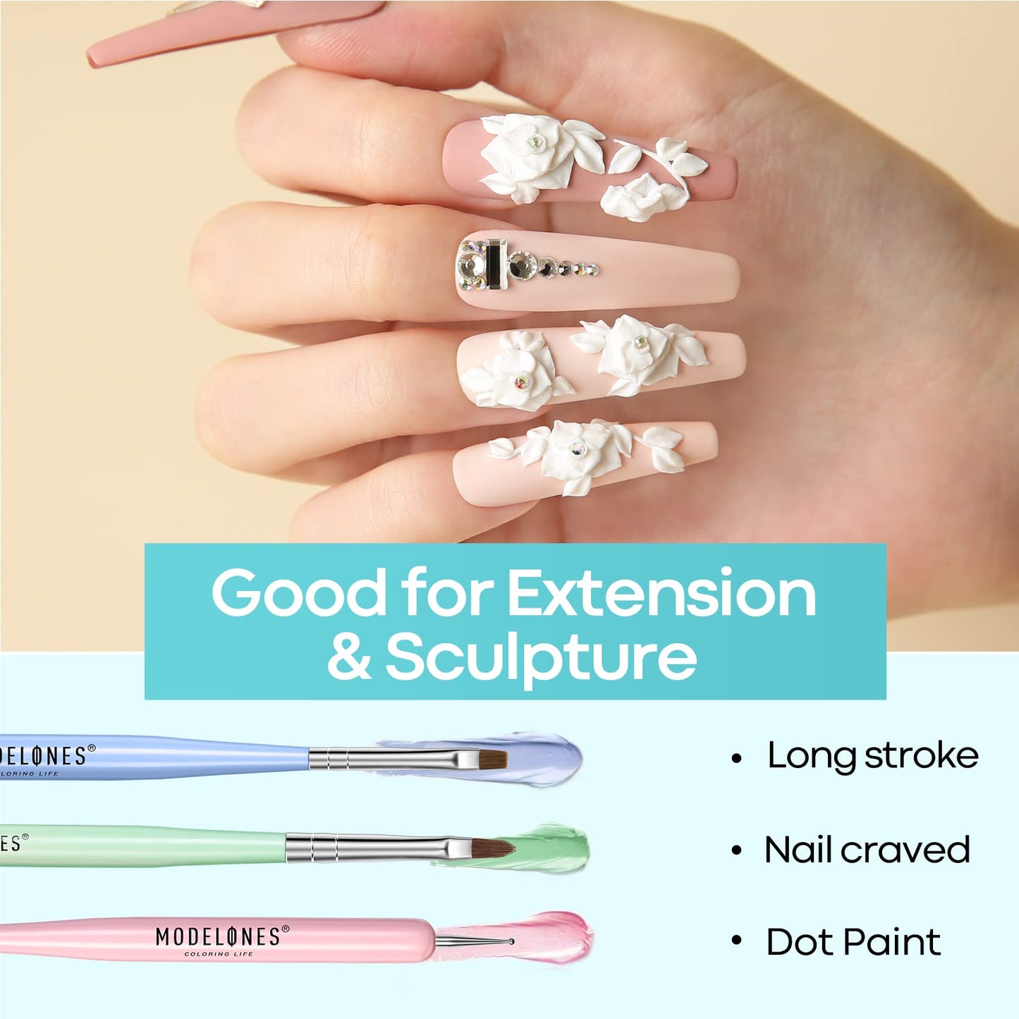 Modelones Nail Art Brushes Set, Nail Brush kit Gel Polish, Extension Gel, Liner, Carving, Apex Building, Dotting Pens Professional Tools for Drawing Painting 3D Design Salon & DIY Use