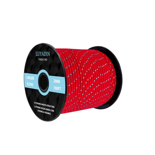 LUYADIN Reflective Paracord 240lb - Diameter 2mm Micro Utility Cord -3 Strand Parachute Spool Cord - 100ft 200ft,Paracord for Camping,Hiking,Fishing,Outdoor and DIY