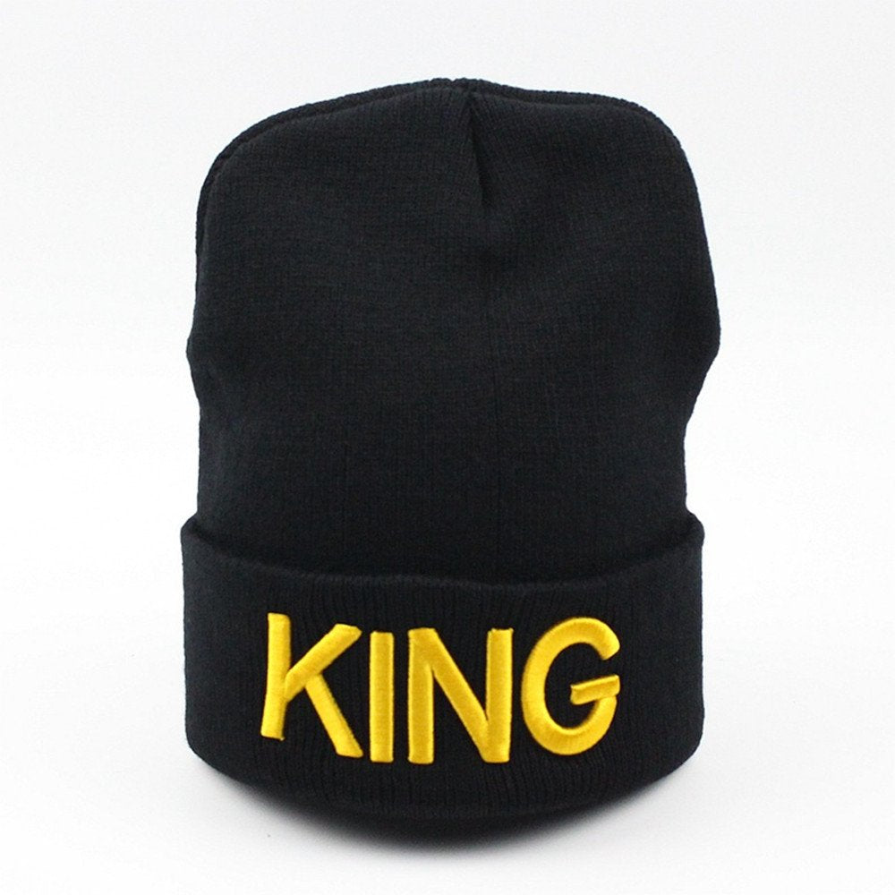 MIUNIKO 2PCS Fashion King and Queen Skullies Hood Winter Warm Caps Sport Beanie Hats for Couples (Yellow)