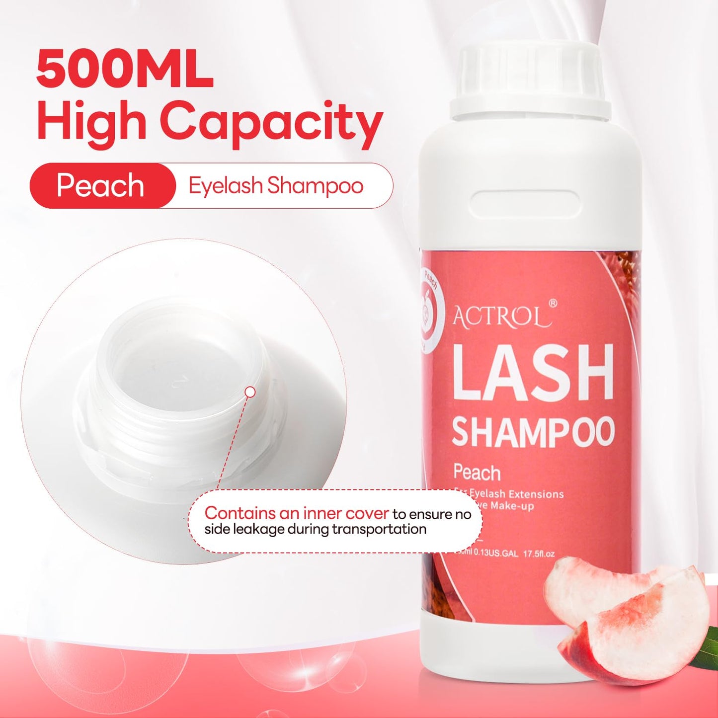 ACTROL Lash Extension Cleanser Peach 500ml Eyelash Shampoo Lash Wash Shampoo Lash Cleanser Foam with Salon and Home Care