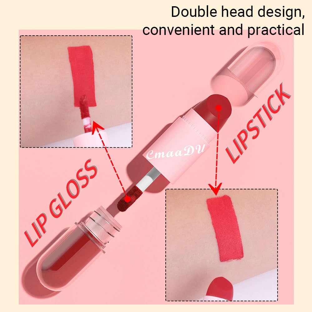 evpct 2 In 1 Matte Lipstick & Long Lasting Smudge Proof Liquid Lipstick Lip Gloss Stain 3Pcs Set for Women Dark Ruby Red Nude Beige Pink Mauve Matte Vegan Long Wear Waterproof 24 Hour Lipstick Set04